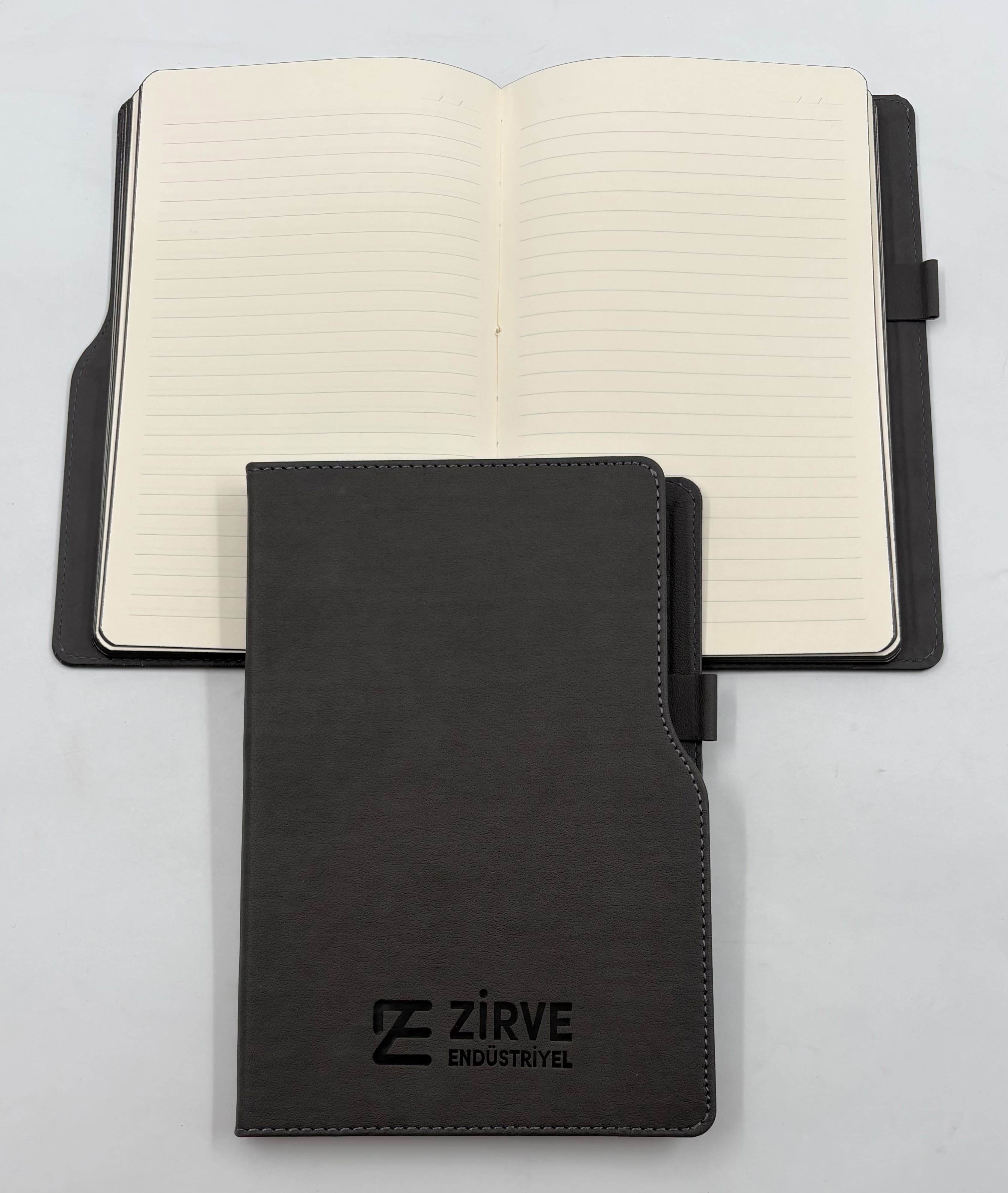 14.5 x 21 cm Thermo Leather PU Hardcover Undated Notebook, 224 Pages, 80 gr Ivory Cream Lined Inner Paper, Painted Edges, Pen Holder