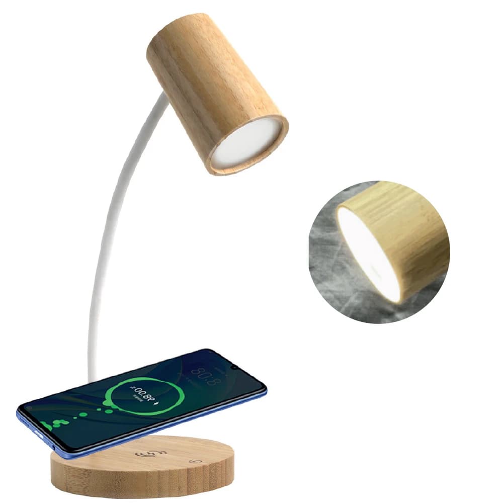 Bamboo Table Lamp + Wireless Charger (10W Fast Charging)
