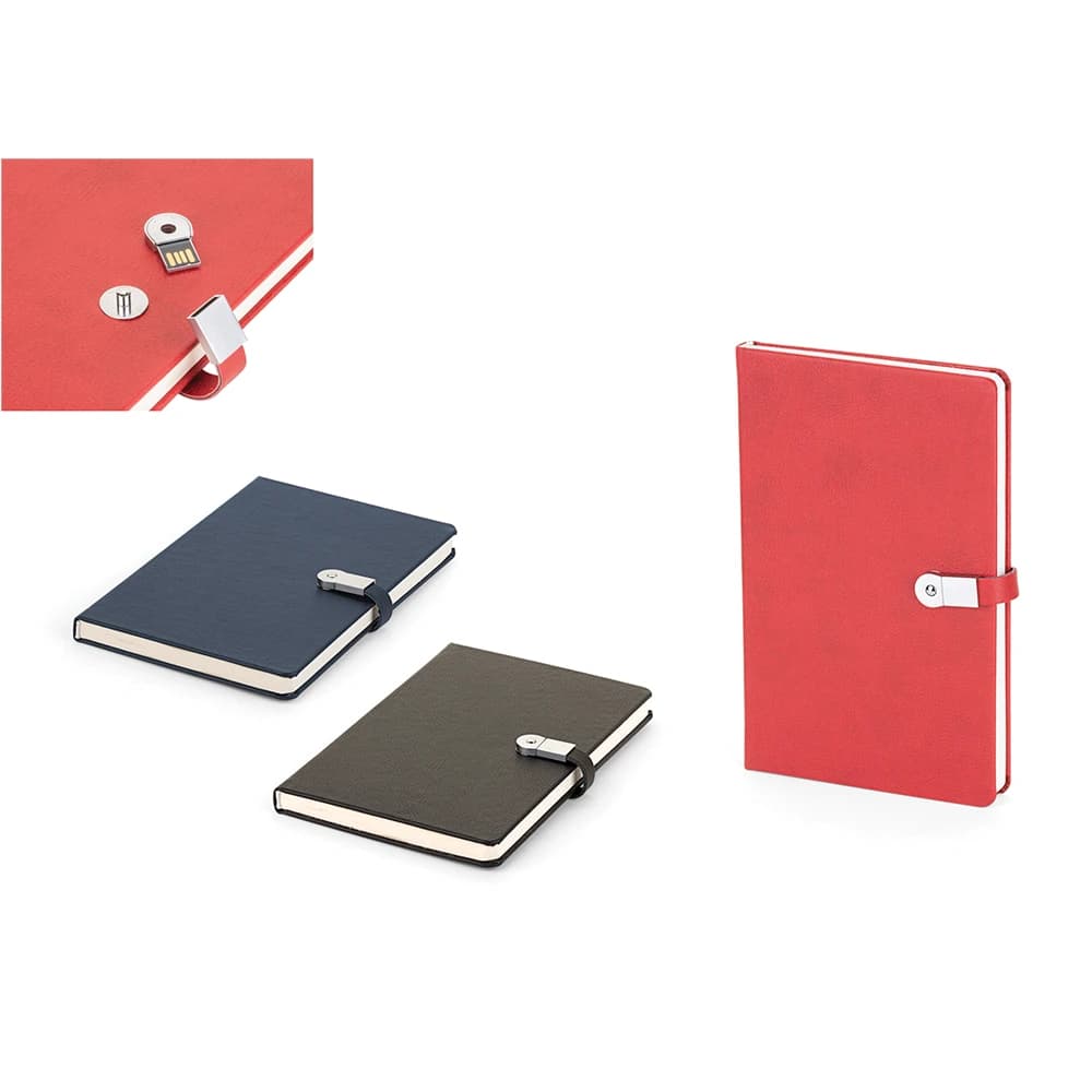 13 x 21 cm Notebook with Thermo Leather Cover, 16 GB USB, 240 Pages, 70 gr First Grade Cream Inner Paper